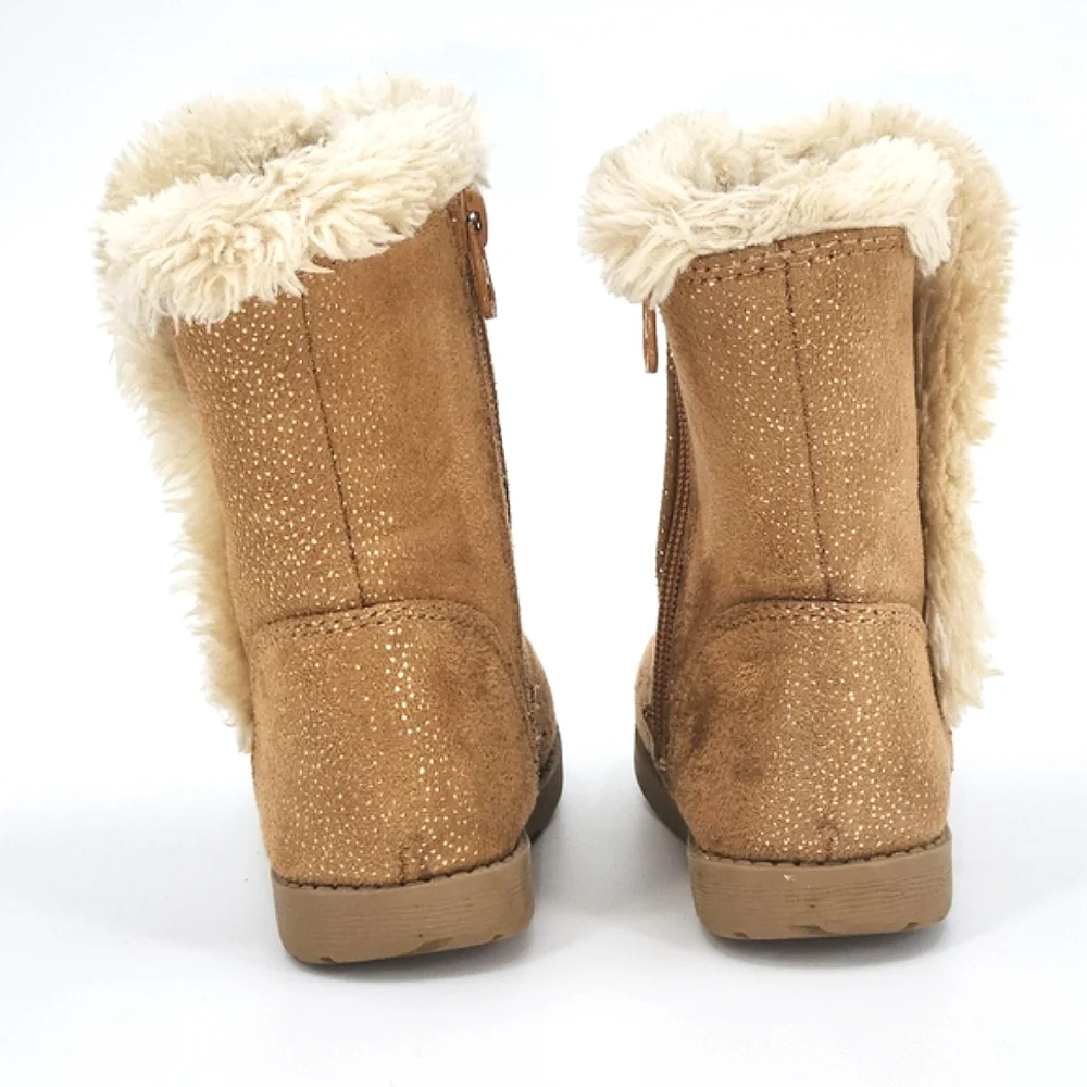 Cat & Jack Katrina Shearling Faux Fur Metallic Brown Cozy Boots Baby Size 7